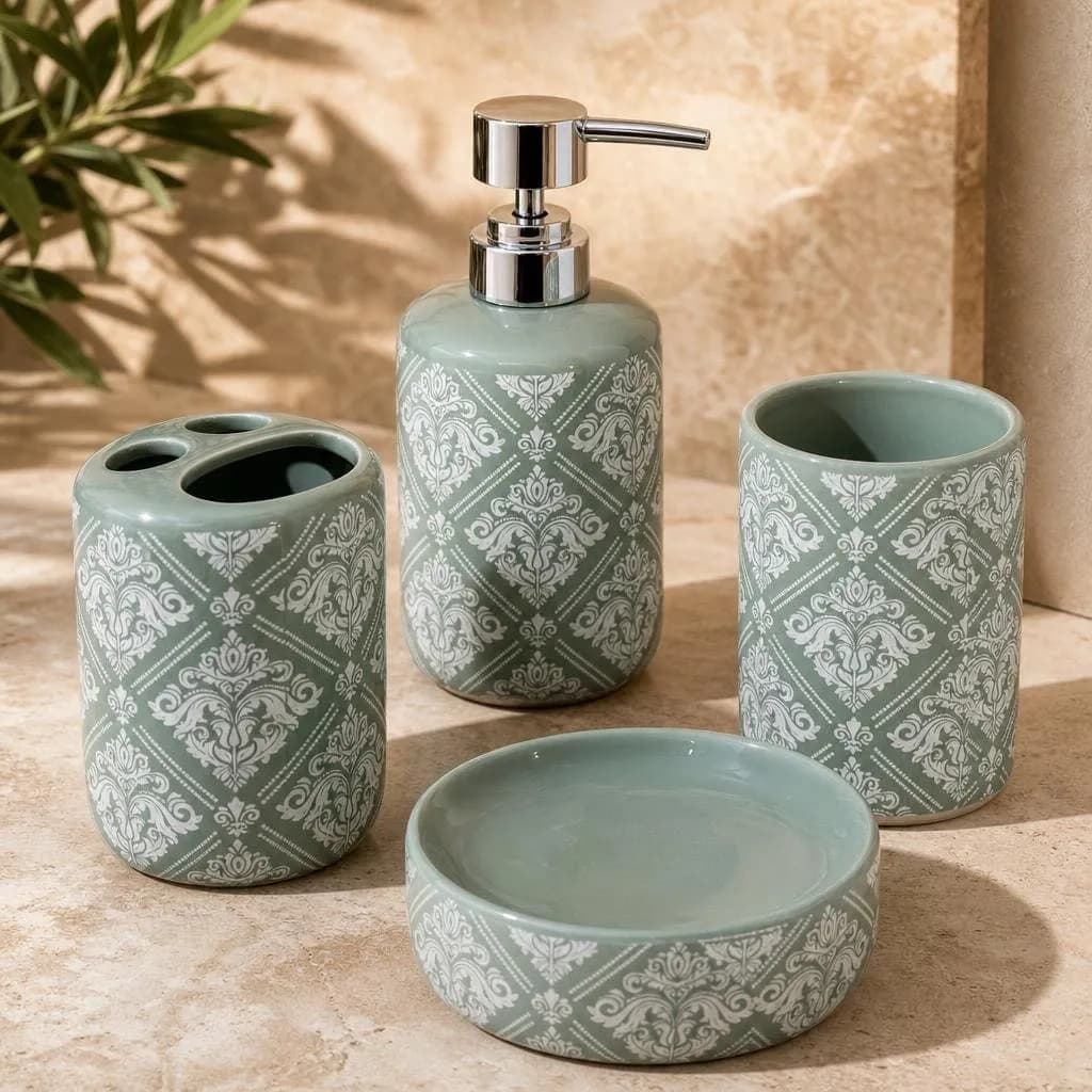 Bathroom set in sunlit product styling