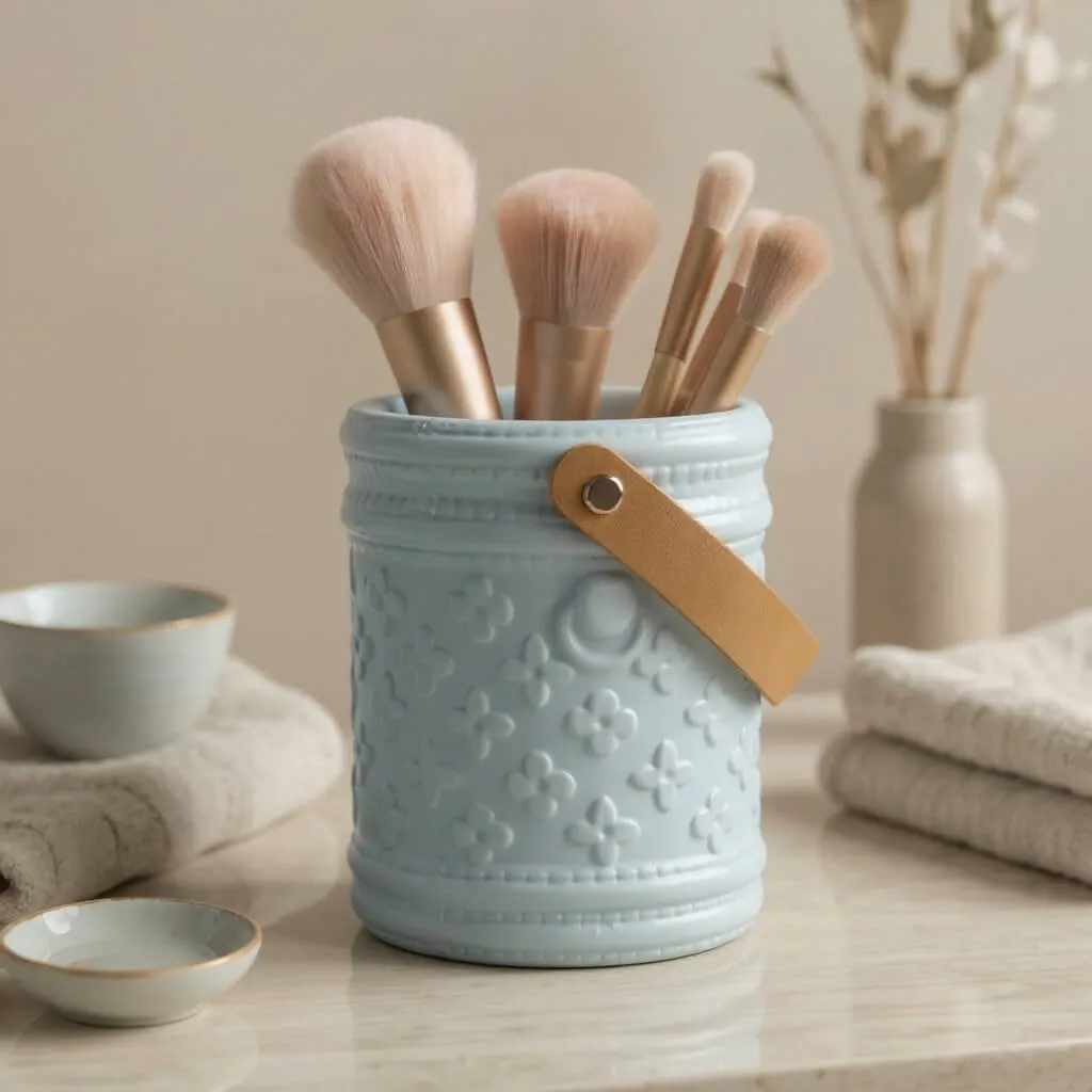Generated skincare accessories in a soft bathroom scene