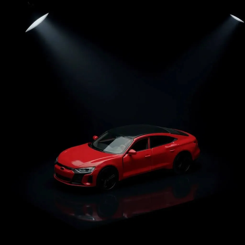 Toy car in a premium dark product scene