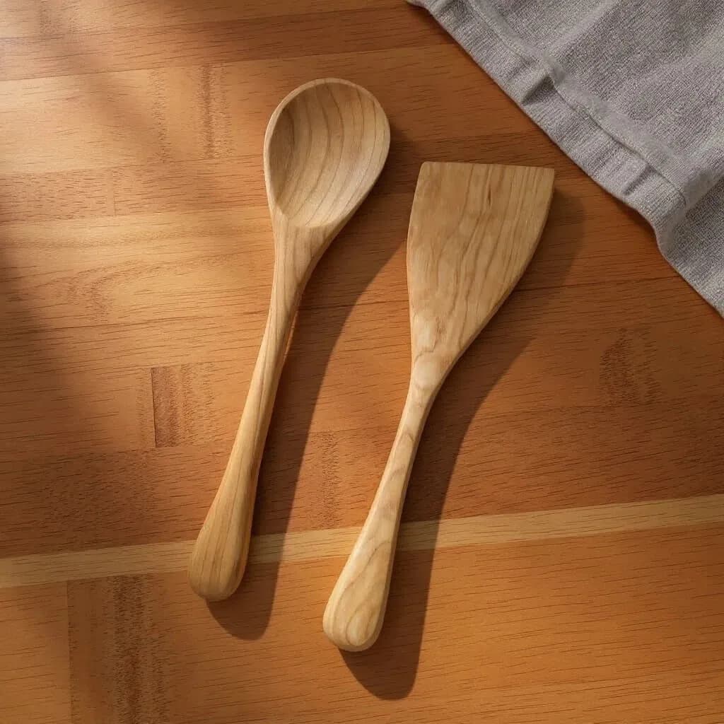 Generated wood cutlery product scene